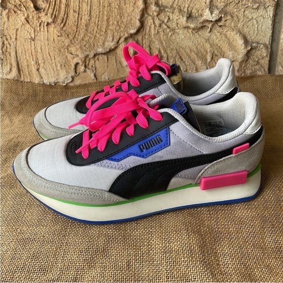Puma FUTURE RIDER PLAY ON White Gray/Violet 373792-07 Neon Pink Size 7.5 - Picture 6 of 16